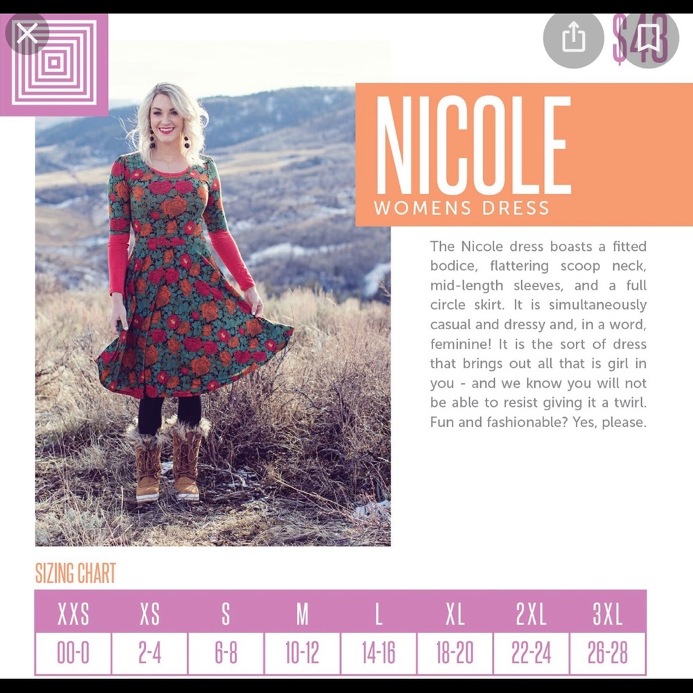 LulaRoe bright‎ feather ornament print Nicole dress - Picture 5 of 5